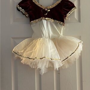 Girls Burgundy and Cream Sequin Trim Ballet Tutu Costume